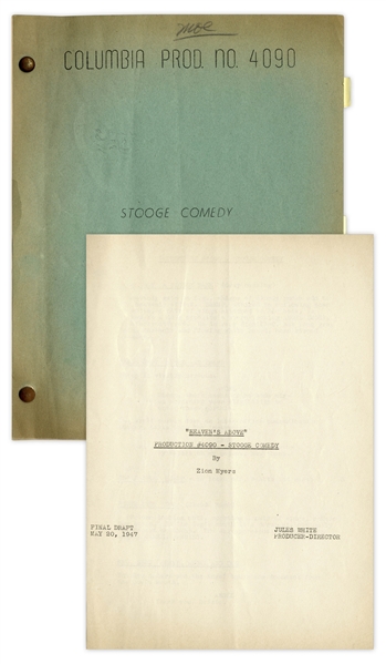 Moe Howard's 28pp. Script Dated May 1947 for The Three Stooges Film ''Heavenly Daze'', With Working Title ''Heaven's Above'' -- With Several Annotations in Moe's Hand -- Very Good Condition